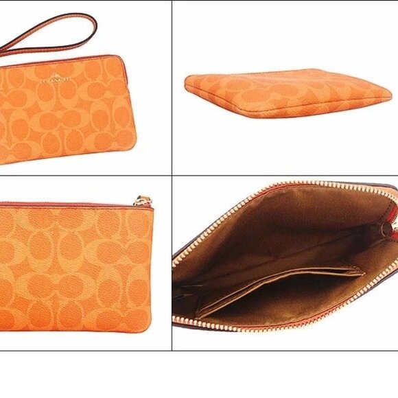 NWT Coach CAQ75 Corner Zip Wristlet Signature C Print Bright Mandarin - Picture 3 of 3